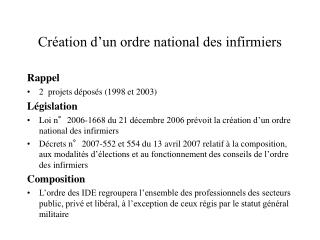 Création d’un ordre national des infirmiers