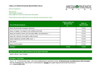 TABELLA DI RENDICONTAZIONE MEDIAFRIENDS ONLUS Data di compilazione: Associazione: