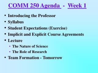 COMM 250 Agenda - Week 1