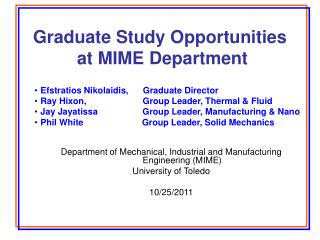 Graduate Study Opportunities at MIME Department