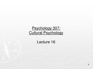 Psychology 307: Cultural Psychology Lecture 16