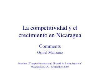 La competitividad y el crecimiento en Nicaragua