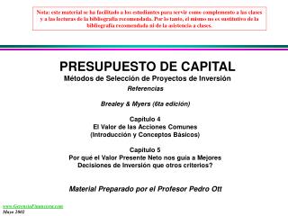 PRESUPUESTO DE CAPITAL Métodos de Selección de Proyectos de Inversión