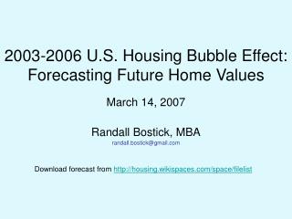 2003-2006 U.S. Housing Bubble Effect: Forecasting Future Home Values