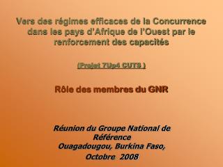 Réunion du Groupe National de Référence Ouagadougou, Burkina Faso, Octobre 2008