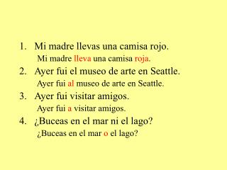 Mi madre llevas una camisa rojo. Mi madre lleva una camisa roja .