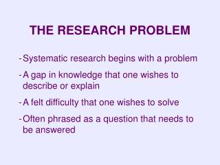 Systematic research begins with a problem
