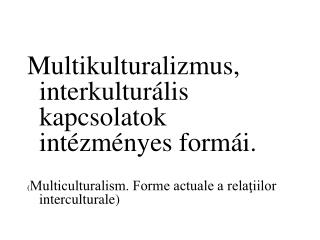 Multikulturalizmus, interkulturális kapcsolatok intézményes formái.