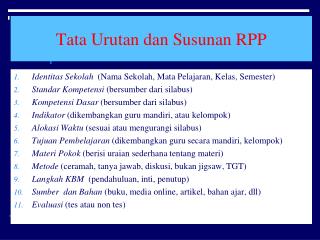 Tata Urutan dan Susunan RPP