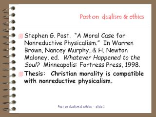 Post on dualism &amp; ethics