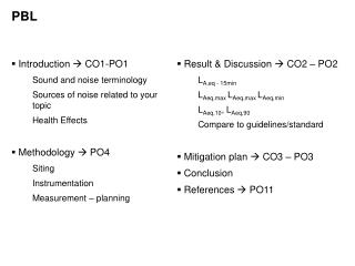 Introduction  CO1-PO1 Sound and noise terminology Sources of noise related to your topic