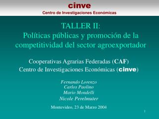TALLER II: Políticas públicas y promoción de la competitividad del sector agroexportador