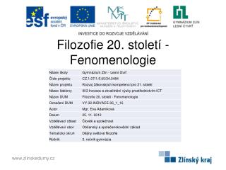 Filozofie 20. století - Fenomenologie