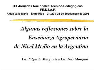 Algunas reflexiones sobre la Enseñanza Agropecuaria de Nivel Medio en la Argentina