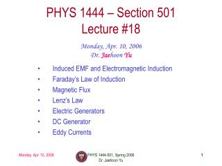 PHYS 1444 – Section 501 Lecture #18