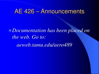 AE 426 – Announcements