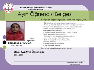 Ayın Öğrencisi Belgesi