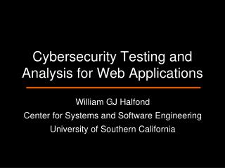 Cybersecurity Testing and Analysis for Web Applications