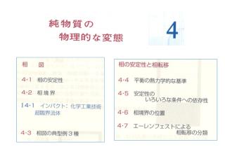 ◎熱力学の最も単純な化学への応用　　　純物質の相転移 ◎本章で学ぶこと # 　相図が物質の各相が最も安定に存在する圧力と温度の領域を示す 　　　　 地図であること