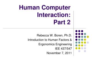 Human Computer Interaction: Part 2