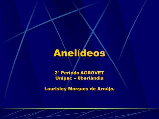 Anelídeos 2° Período AGROVET Unipac – Uberlândia Laurisley Marques de Araújo.