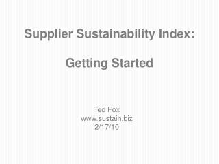 Supplier Sustainability Index: Getting Started