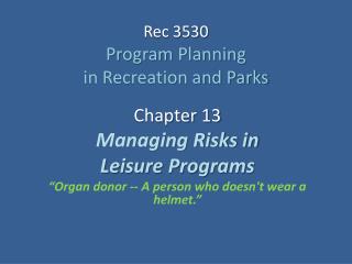 Rec 3530 Program Planning in Recreation and Parks