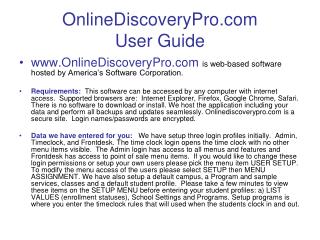 OnlineDiscoveryPro User Guide