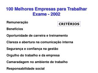 100 Melhores Empresas para Trabalhar Exame - 2002