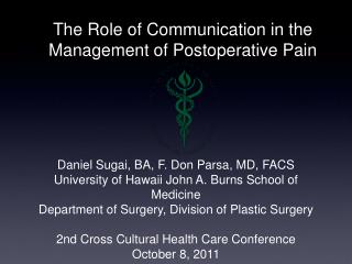 The Role of Communication in the Management of Postoperative Pain