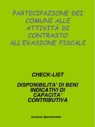 PARTECIPAZIONE DEI COMUNI ALLE ATTIVITÀ DI CONTRASTO ALL’EVASIONE FISCALE