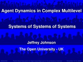 Agent Dynamics in Complex Multilevel Systems of Systems of Systems Jeffrey Johnson