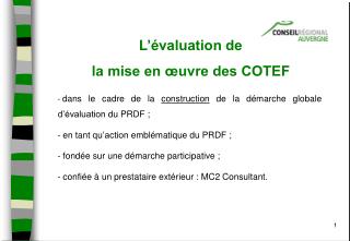 L’évaluation de la mise en œuvre des COTEF