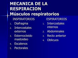 MECANICA DE LA RESPIRACION Músculos respiratorios