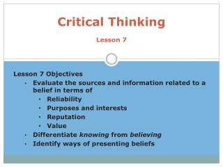 Critical Thinking Lesson 7