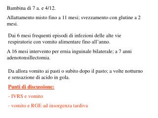 Bambina di 7 a. e 4/12. Allattamento misto fino a 11 mesi; svezzamento con glutine a 2 mesi.