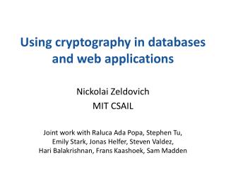 Using cryptography in databases and web applications