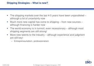 Shipping Strategies – What is new?