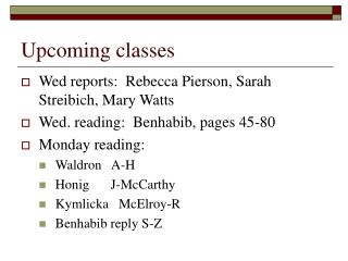Upcoming classes