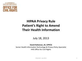 HIPAA Privacy Rule Patient’s Right to Amend Their Health Information