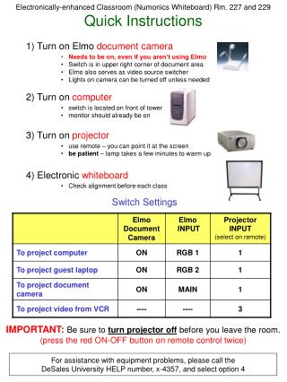 Electronically-enhanced Classroom (Numonics Whiteboard) Rm. 227 and 229 Quick Instructions