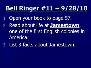 Bell Ringer #11 – 9/28/10