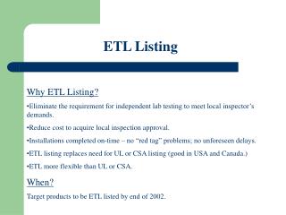 ETL Listing