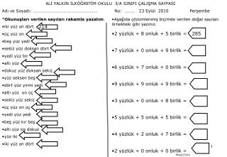 ALİ YALKIN İLKÖĞRETİM OKULU 3/A SINIFI ÇALIŞMA SAYFASI