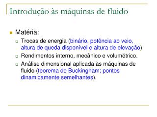 Introdução às máquinas de fluido