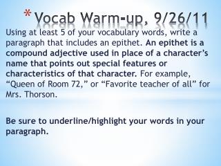 Vocab Warm-up, 9 /26/11