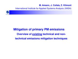 Mitigation of primary PM emissions Overview of existing technical and non-technical emissions mitigation techniques