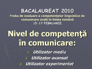 Utilizator mediu Utilizator avansat Utilizator experimentat