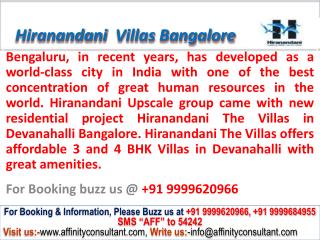 Hiranandani The Villas Devanahalli Bangalore @ 09999620966
