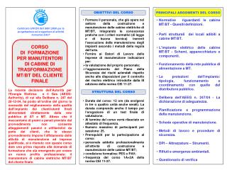 CORSO DI FORMAZIONE PER MANUTENTORI DI CABINE DI TRASFORMAZIONE MT/BT DEL CLIENTE FINALE